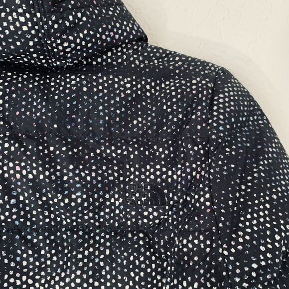 North Face Puffer Coat Transit II Women S Black Spot Speckle 550 Goose Down Hood - Picture 13 of 16